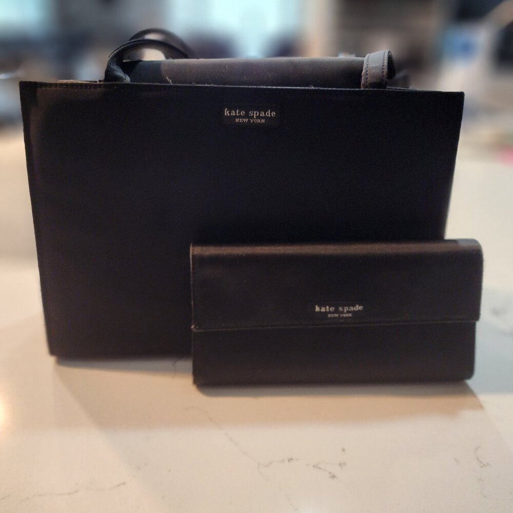 Kate Spade classic black nylon handbag with matching wallet